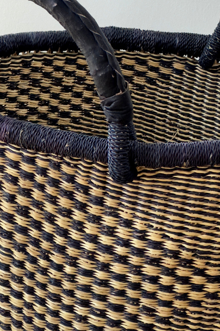 Plump and Pleasing Everything Basket - Natural w/ Black Checkerboard
