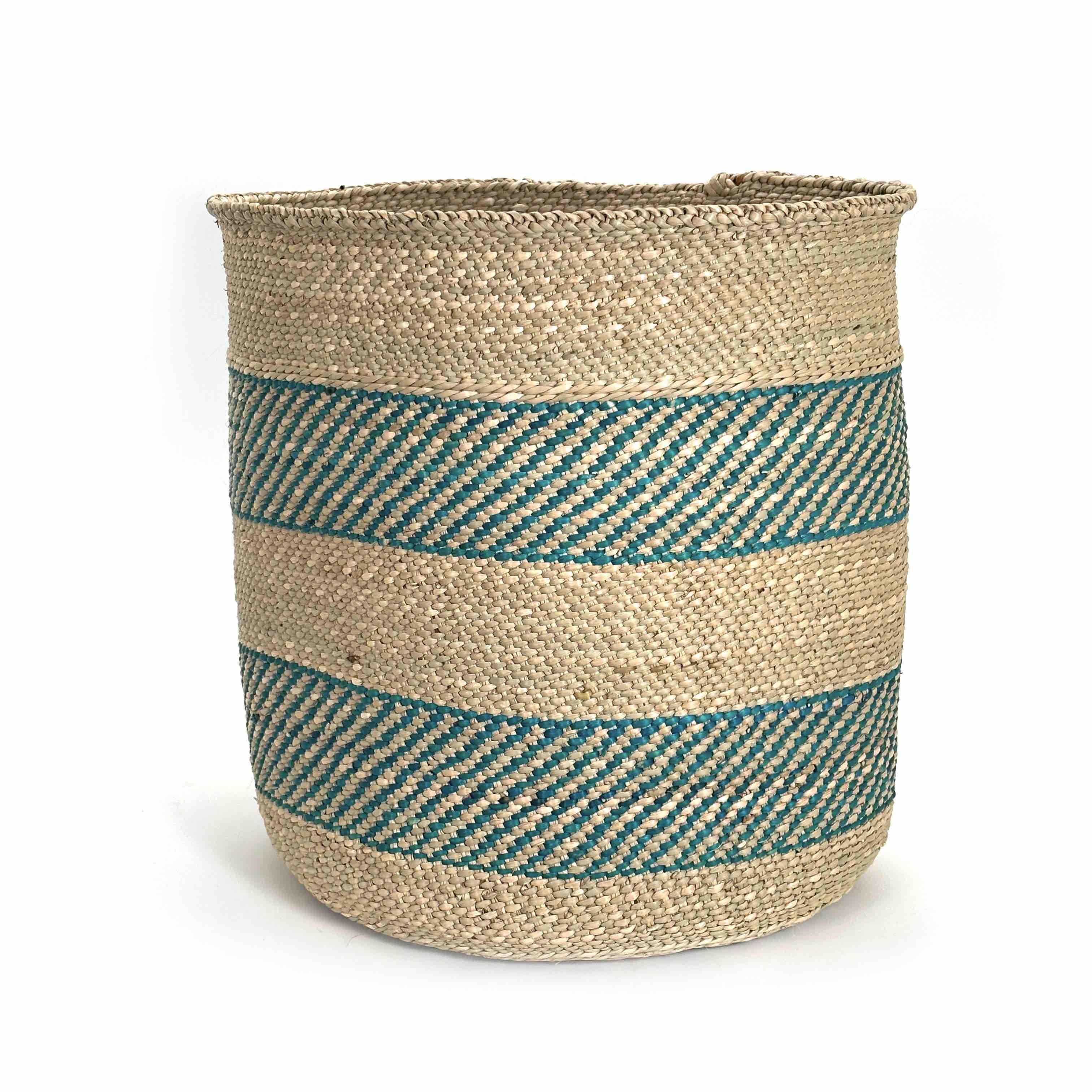 African Iringa woven basket with Turquoise Stripe