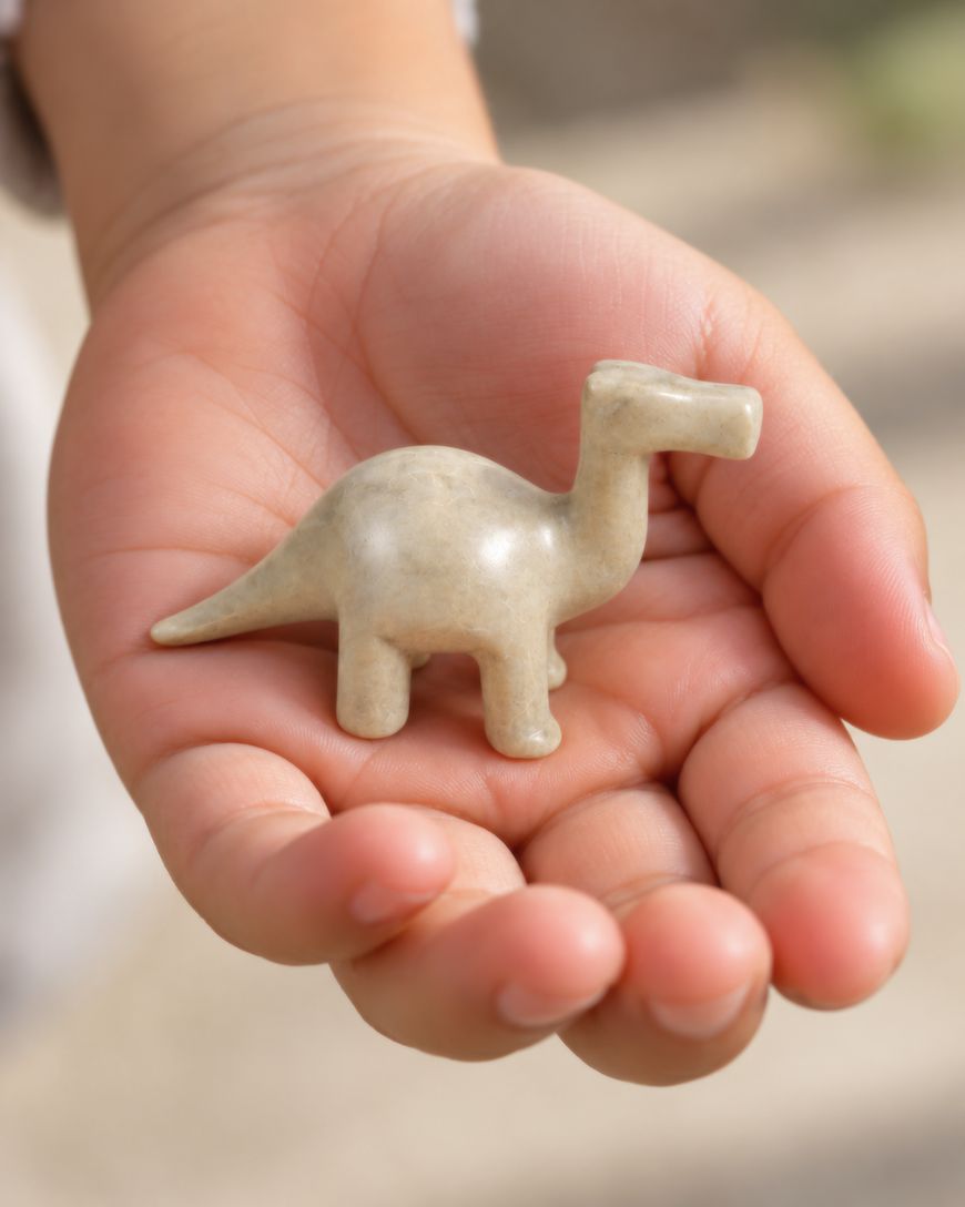 Tiny Hand-Carved Soapstone Dinosaur – Gray, 2"