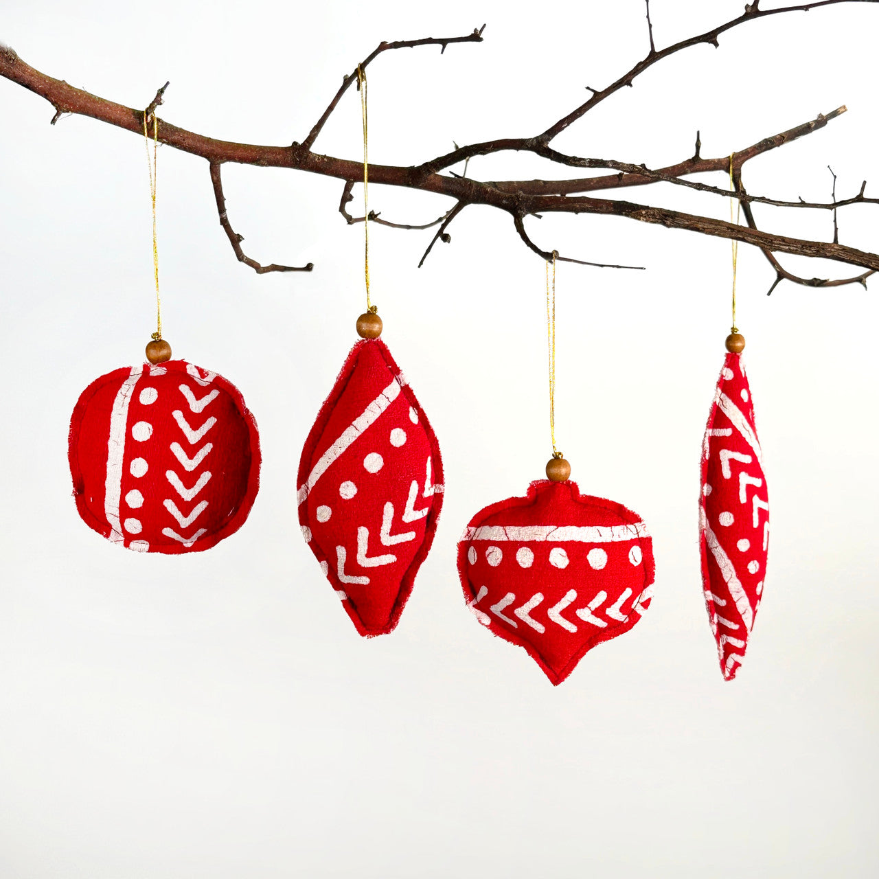 red classic ornaments made out of fabric