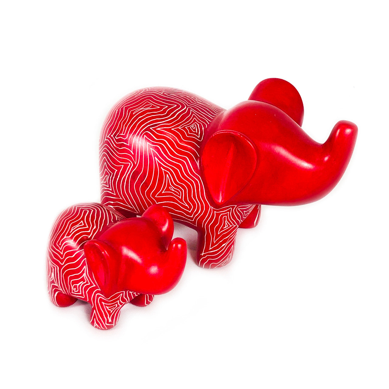 red soapstone elephant family