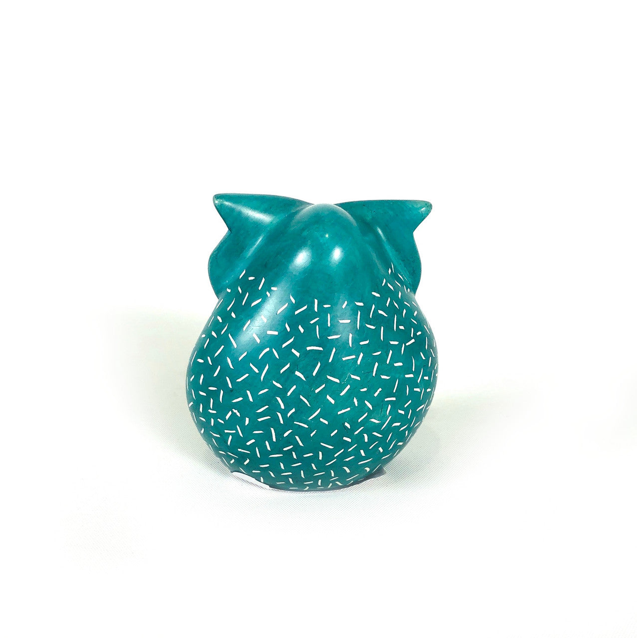 back of the soapstone owl in aqua color