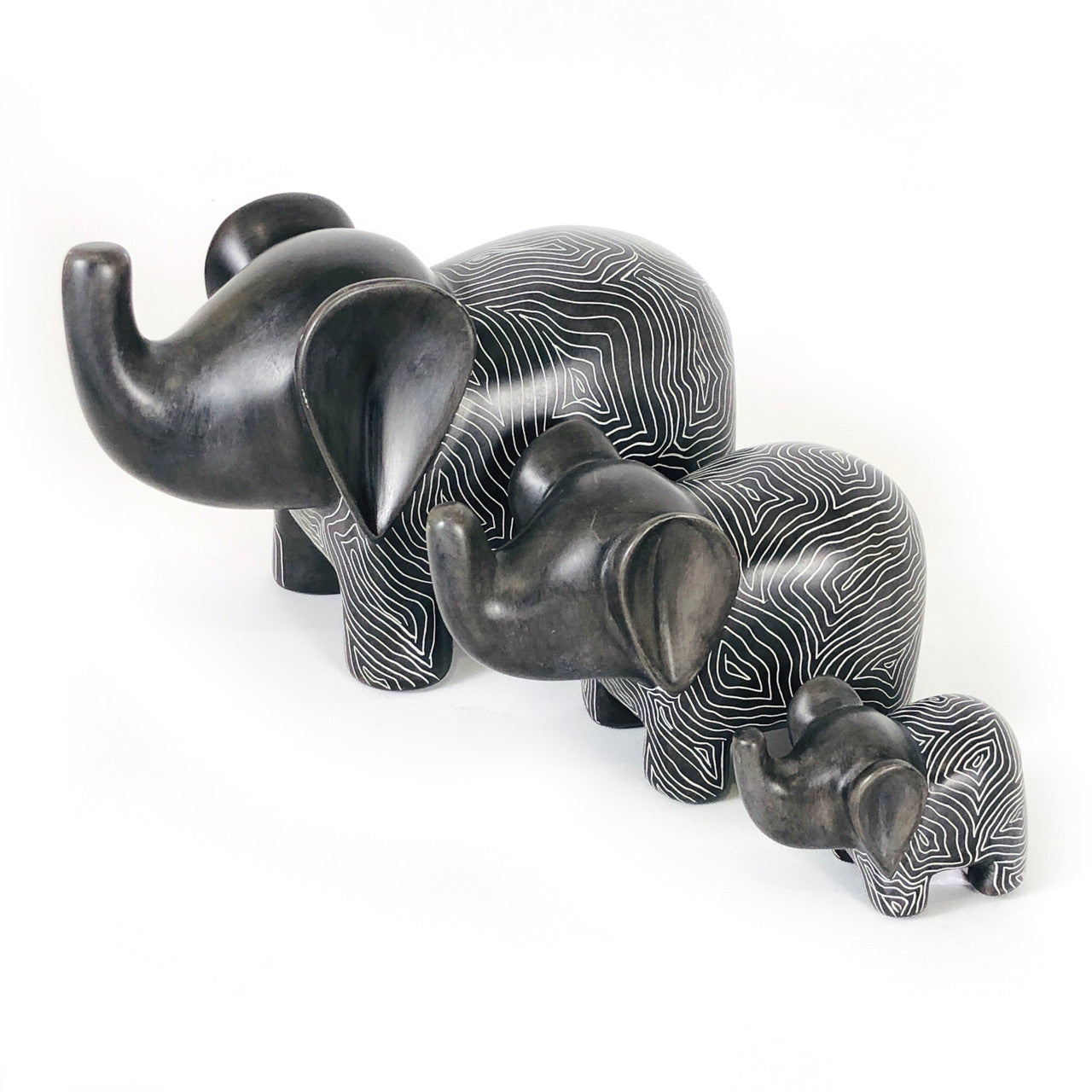 soapstone elephant family statue