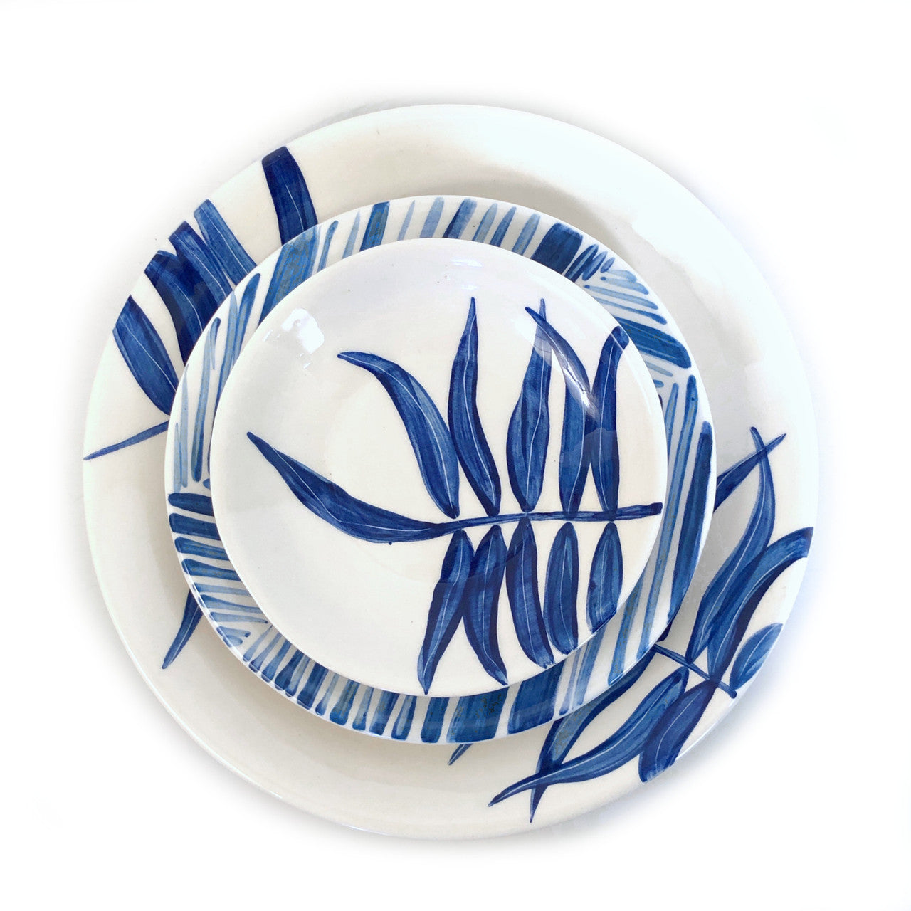 blue floating leaves dinner collection plates, dinner, medium and dessert
