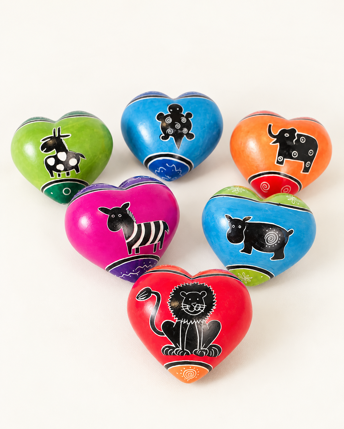 Happy Animals Stone Hearts - set of 5