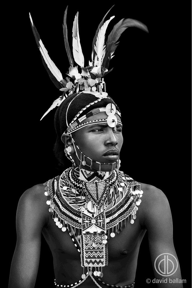 Kenyan Man with Feather Headdress - Fine Art Canvas Print by David Ballam