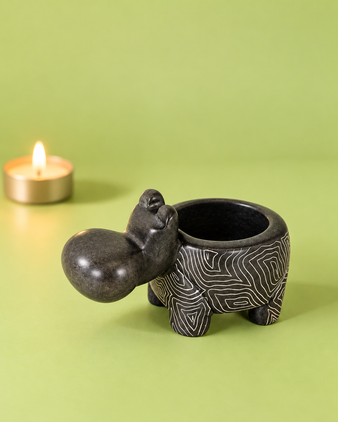 Gray Hippo Tealight Holder- Soapstone