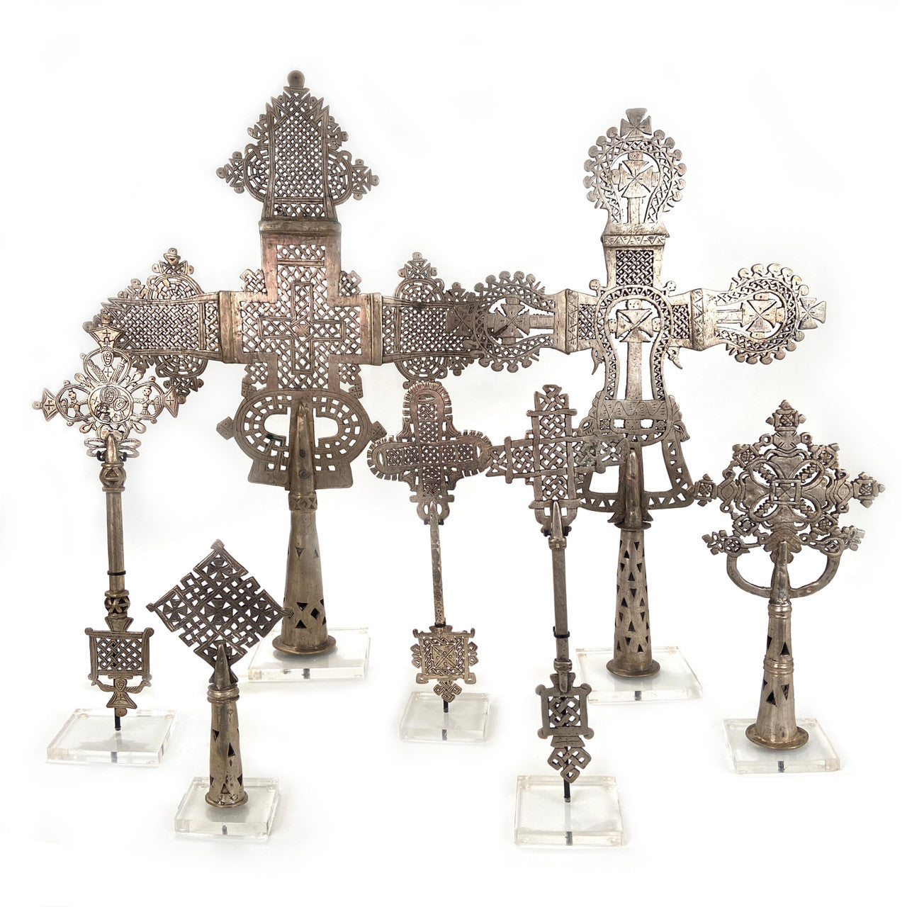 Group of hand held and processional coptic crosses from Ethiopia.