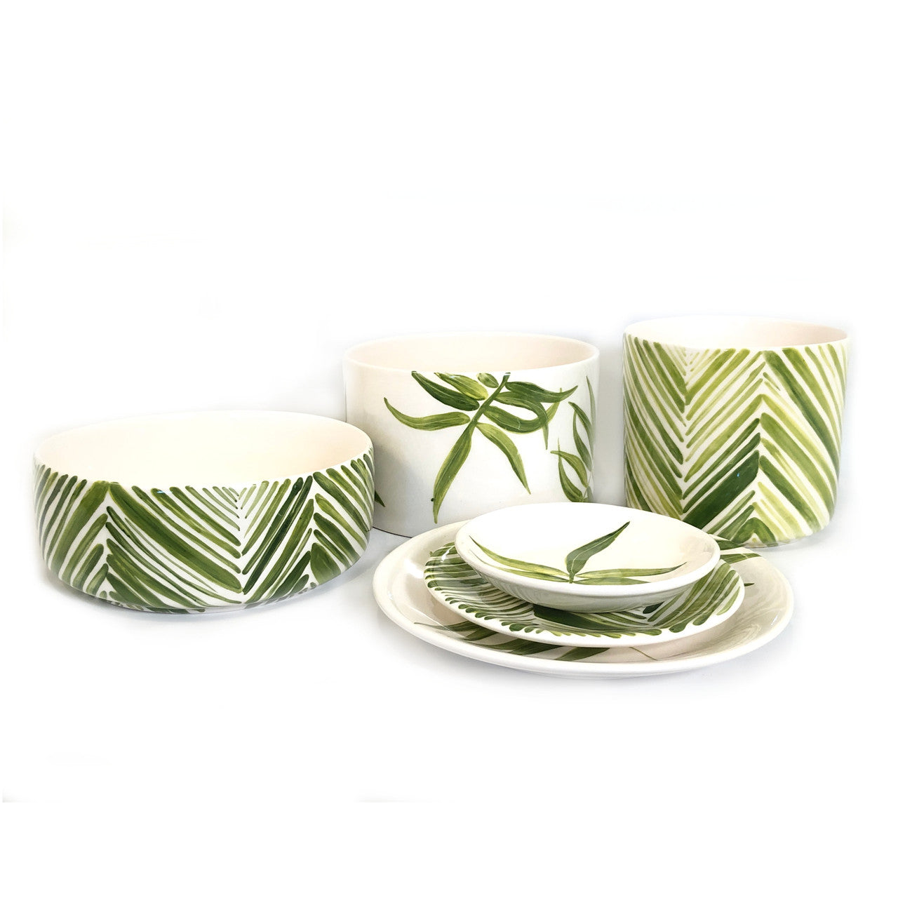 hand painted and molded green leaves tableware collection