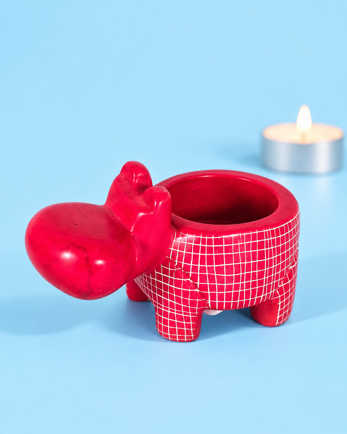 Raspberry Pink Hippo Tealight Holder- Soapstone