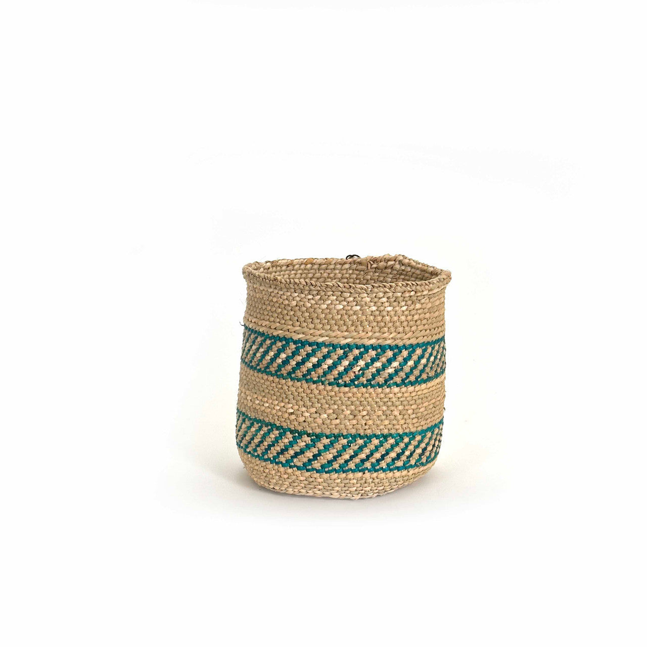 Iringa basket with aqua stripe small