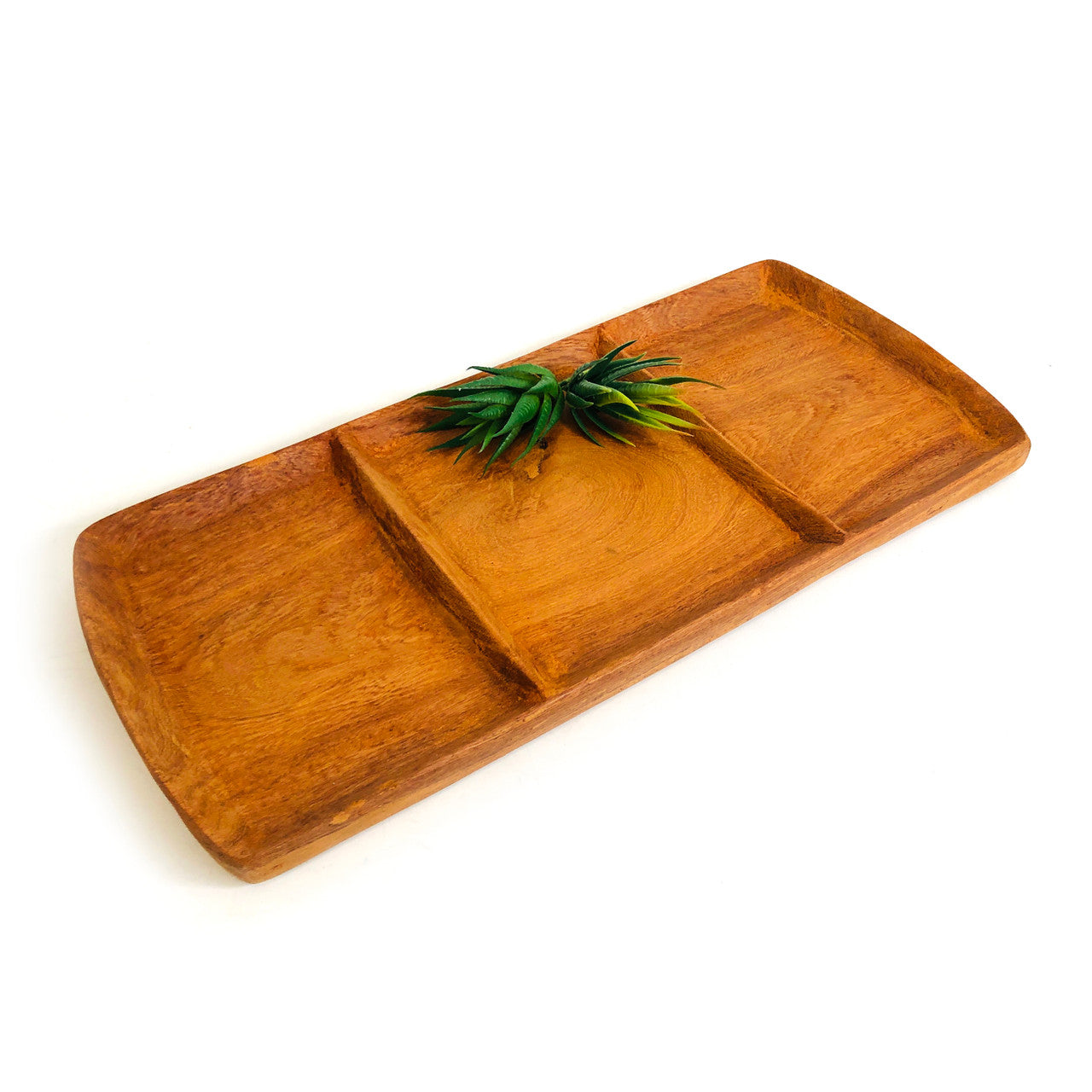 Teak 3 part serving platter top view