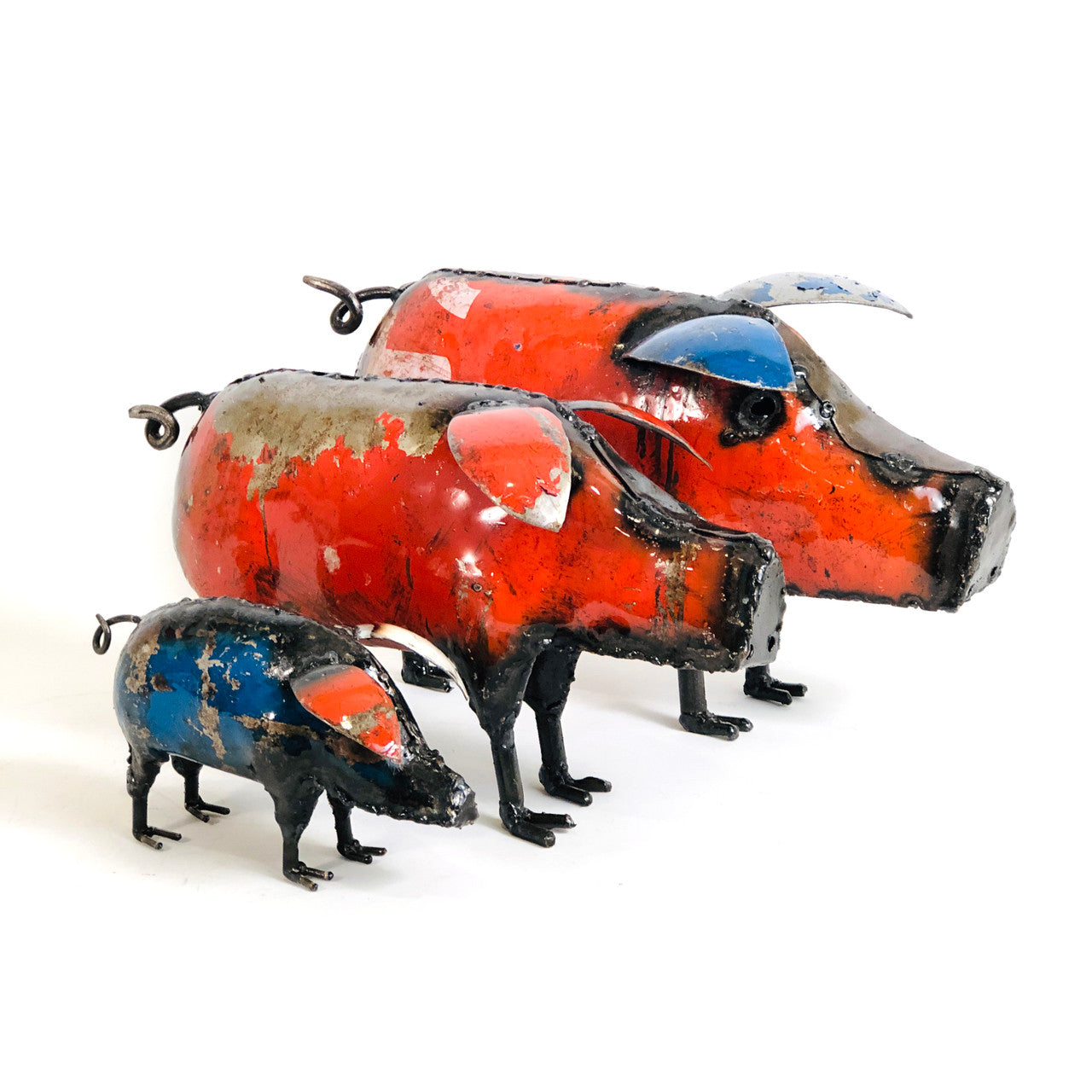 Cute Piggy family recycled colorful metal