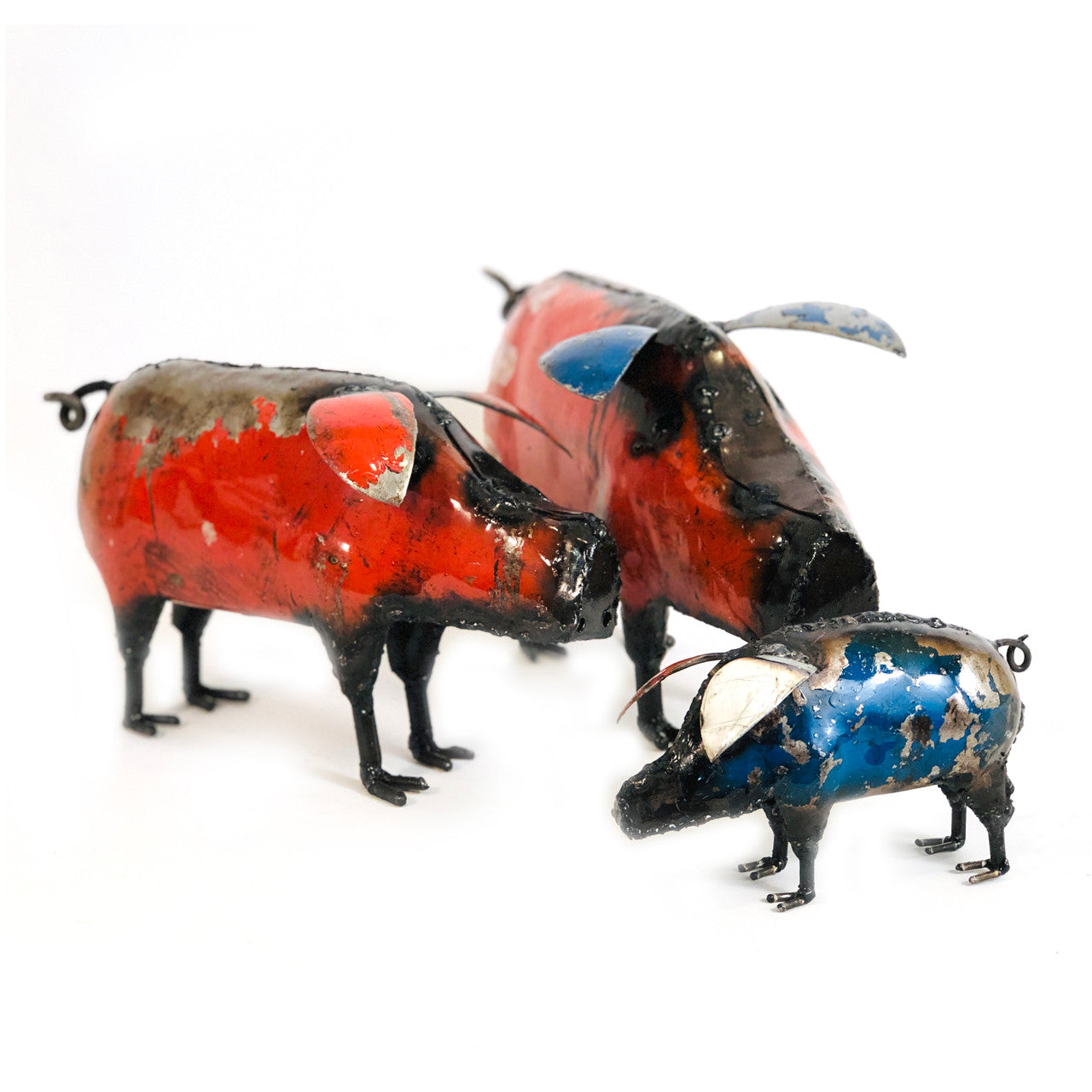Cute Piggy family recycled colorful metal side view