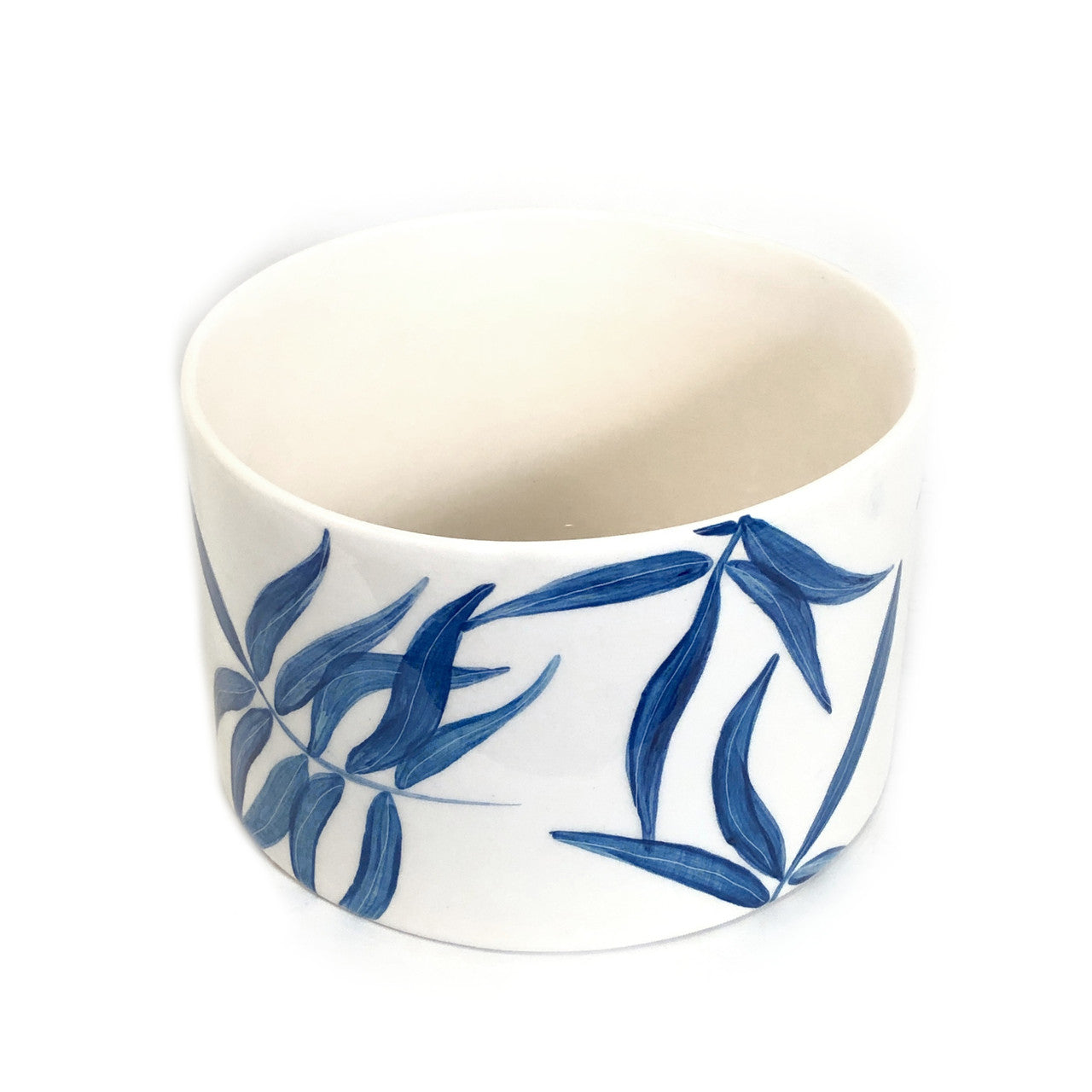 ceramic hand painted blue leaves serving bowl