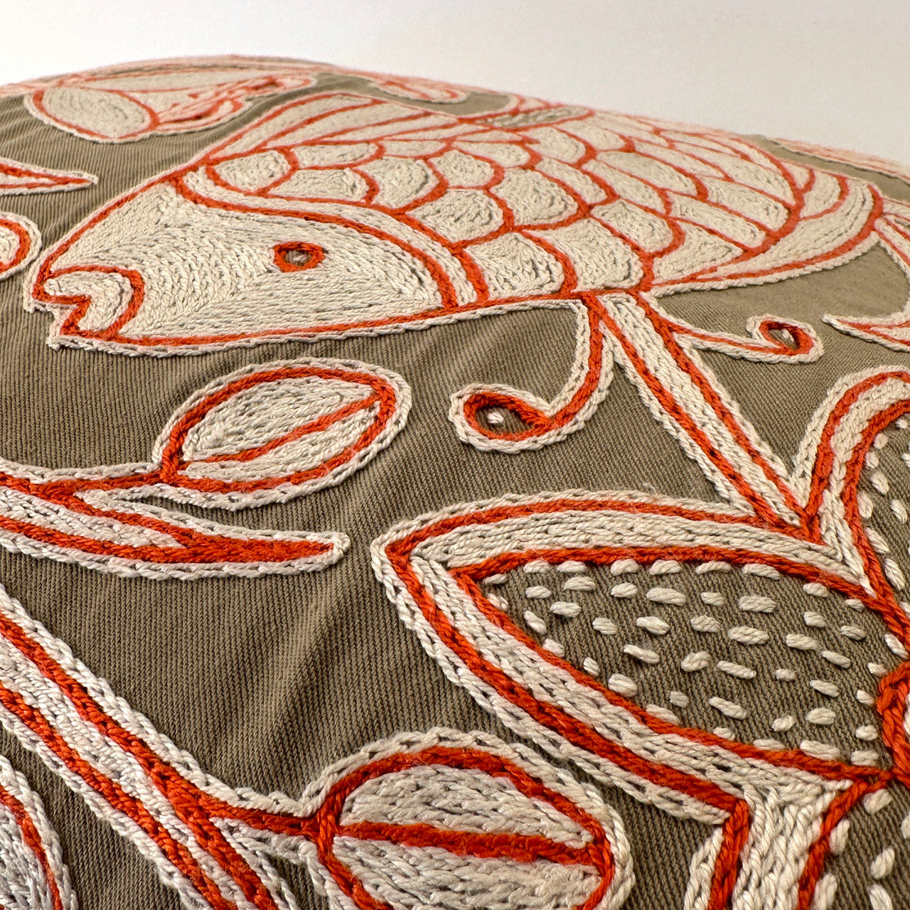 pillow fish embroidery detail
