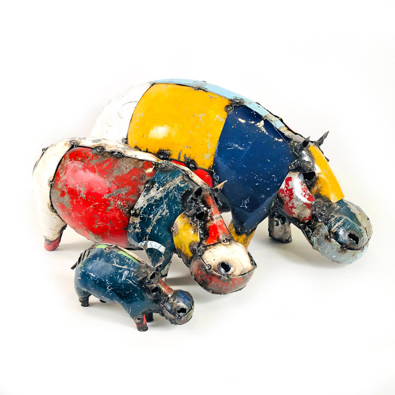 Recycled metal hippo family