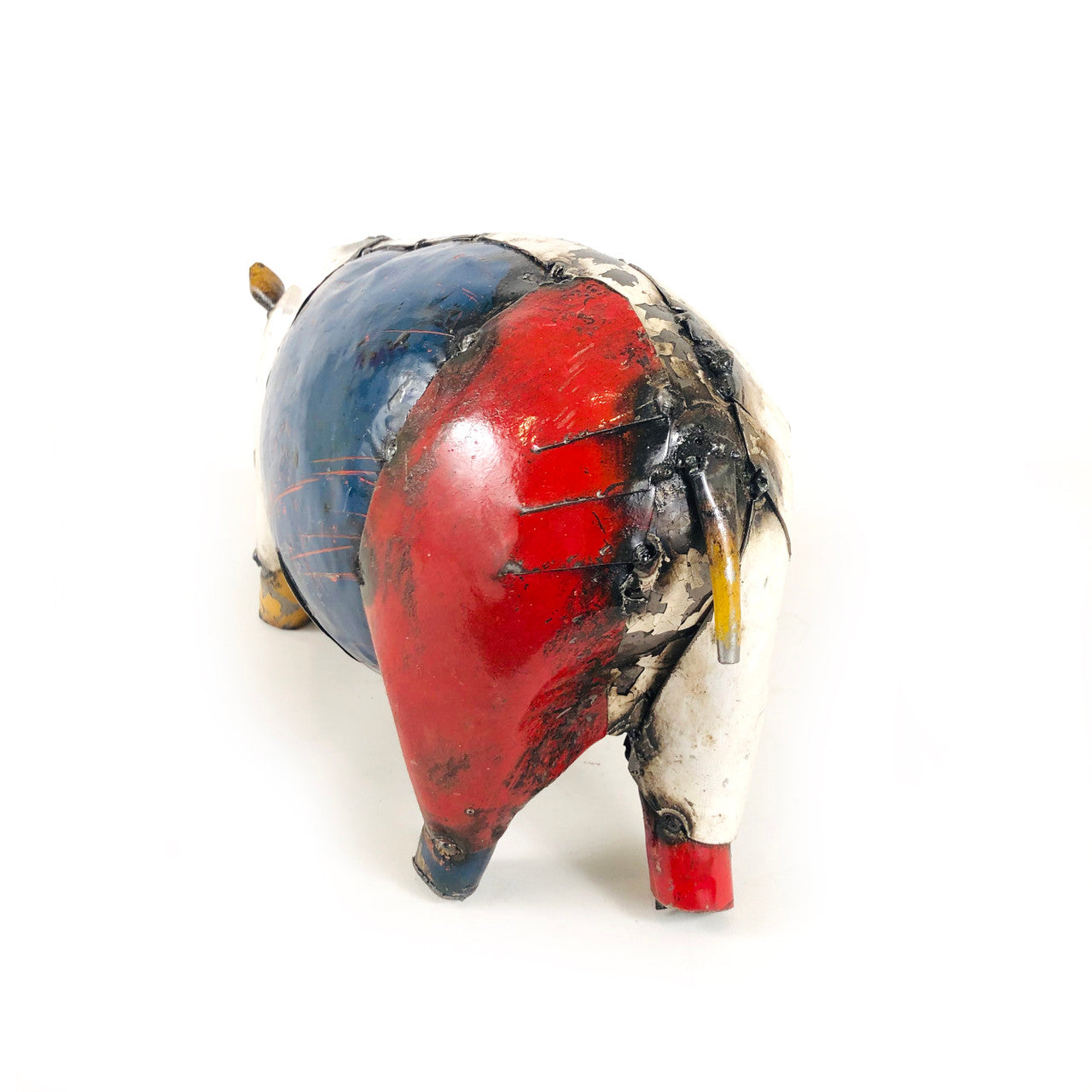Recycled metal hippo large from the back