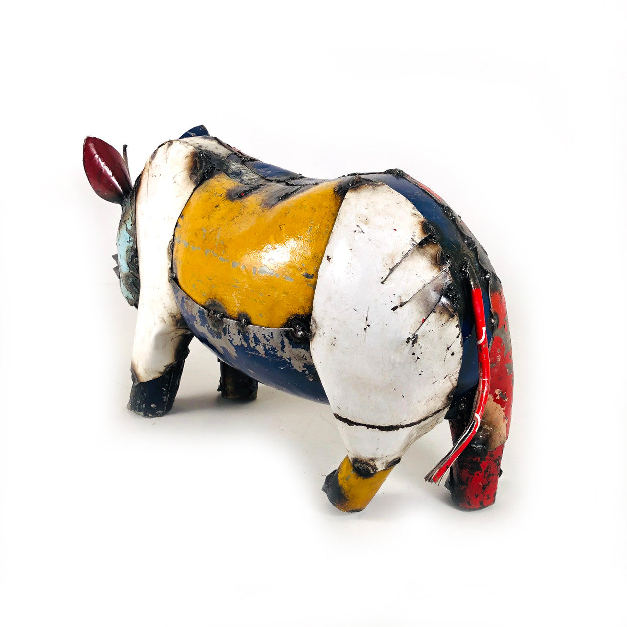 recycled metal rhino large from the back