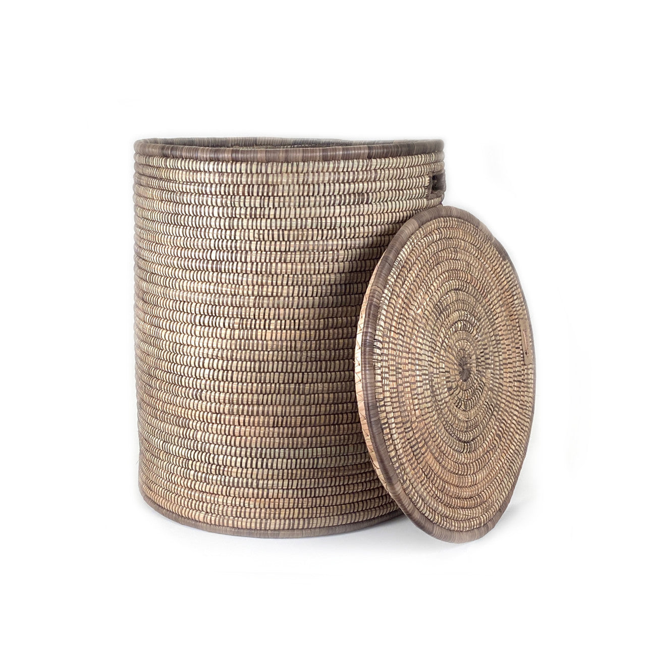 Brown and natural minimalist basket with flat lid removed