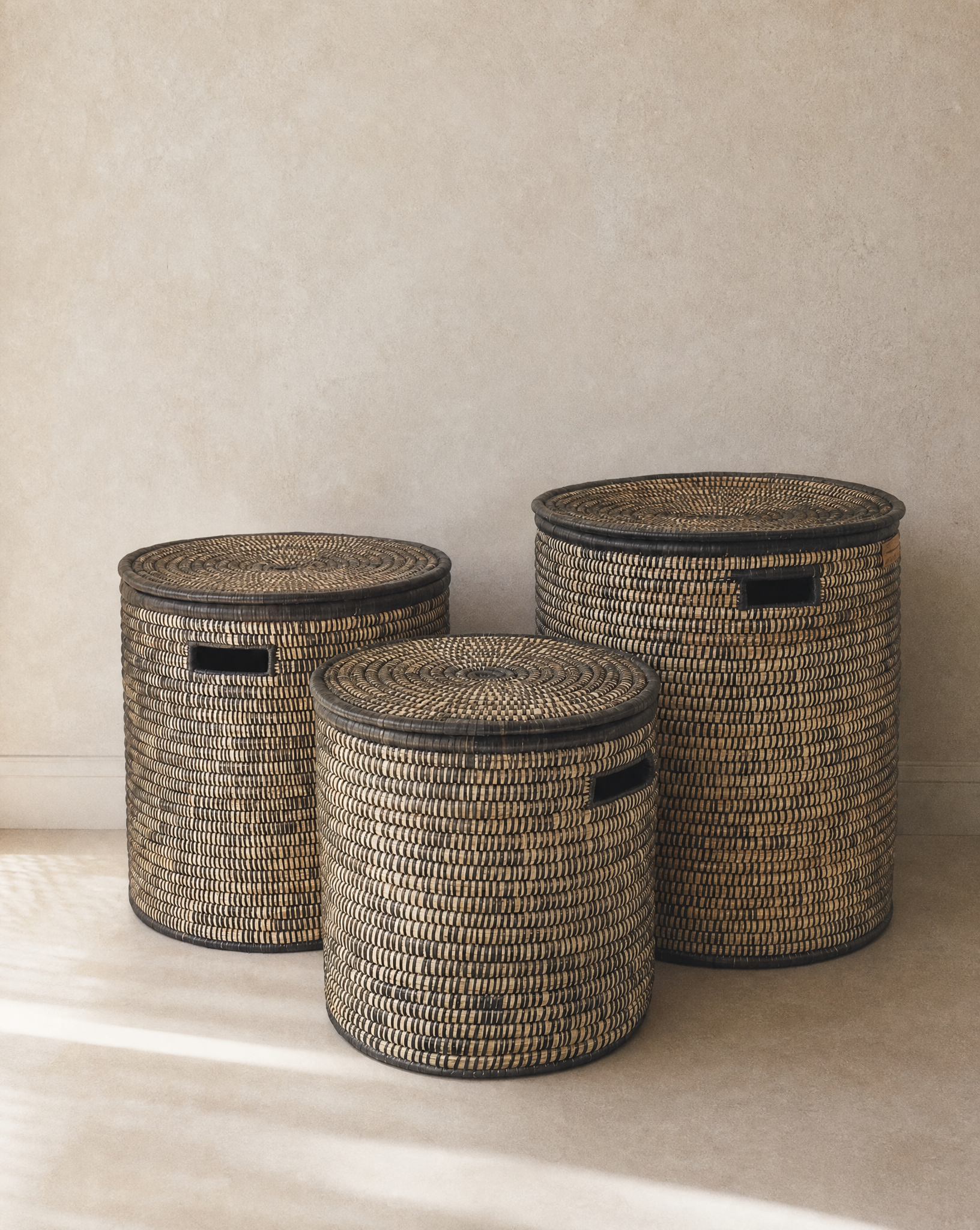 Malawi Floor Baskets with Lid - Black