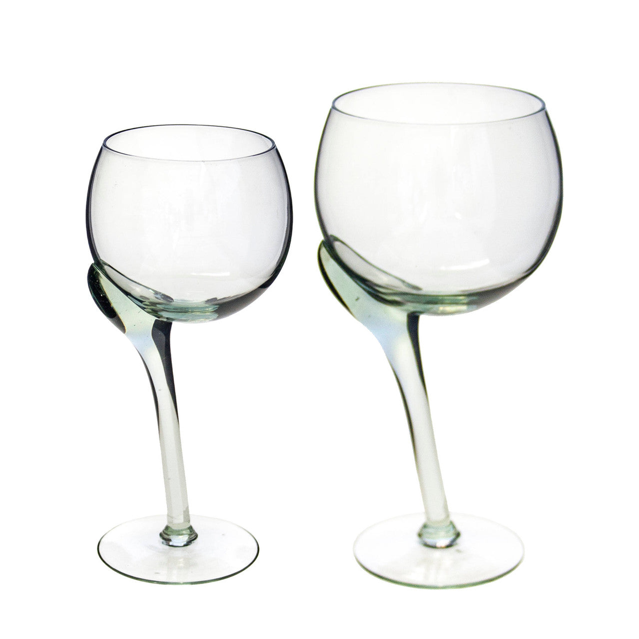 recycled wine glasses with unique curve stems in two sizes