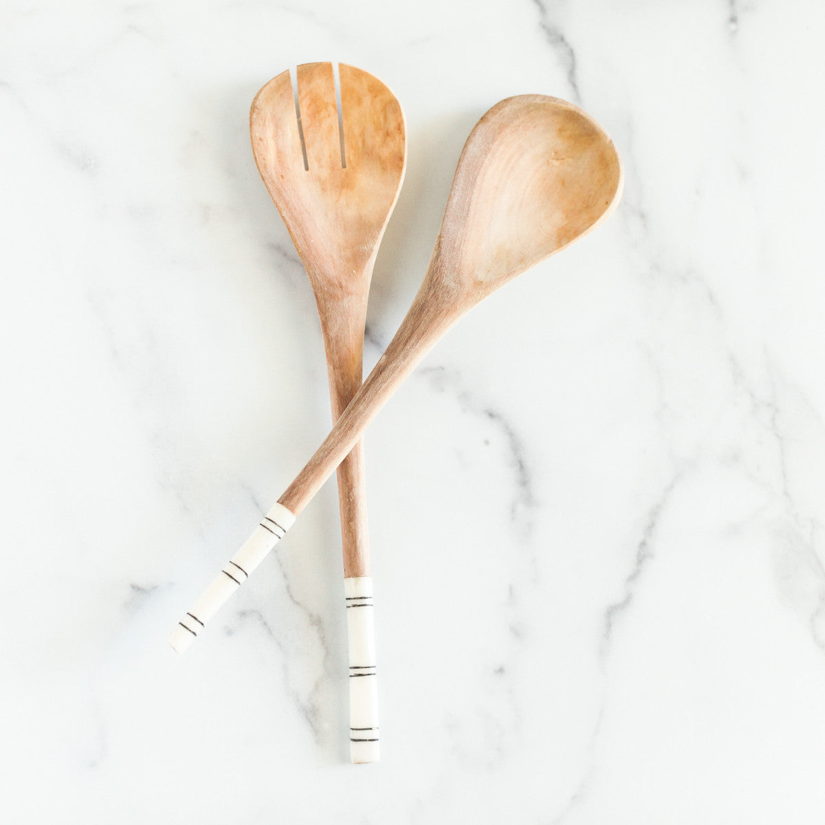 Olive Wood Striped Salad Servers