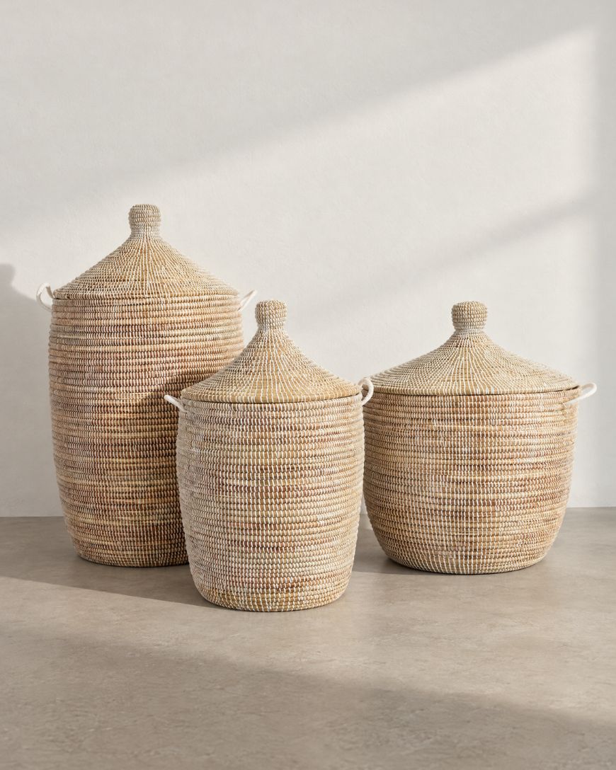 White Lidded Floor Baskets | Senegal