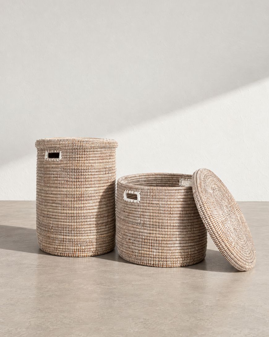 White Lidded Floor Baskets | Senegal