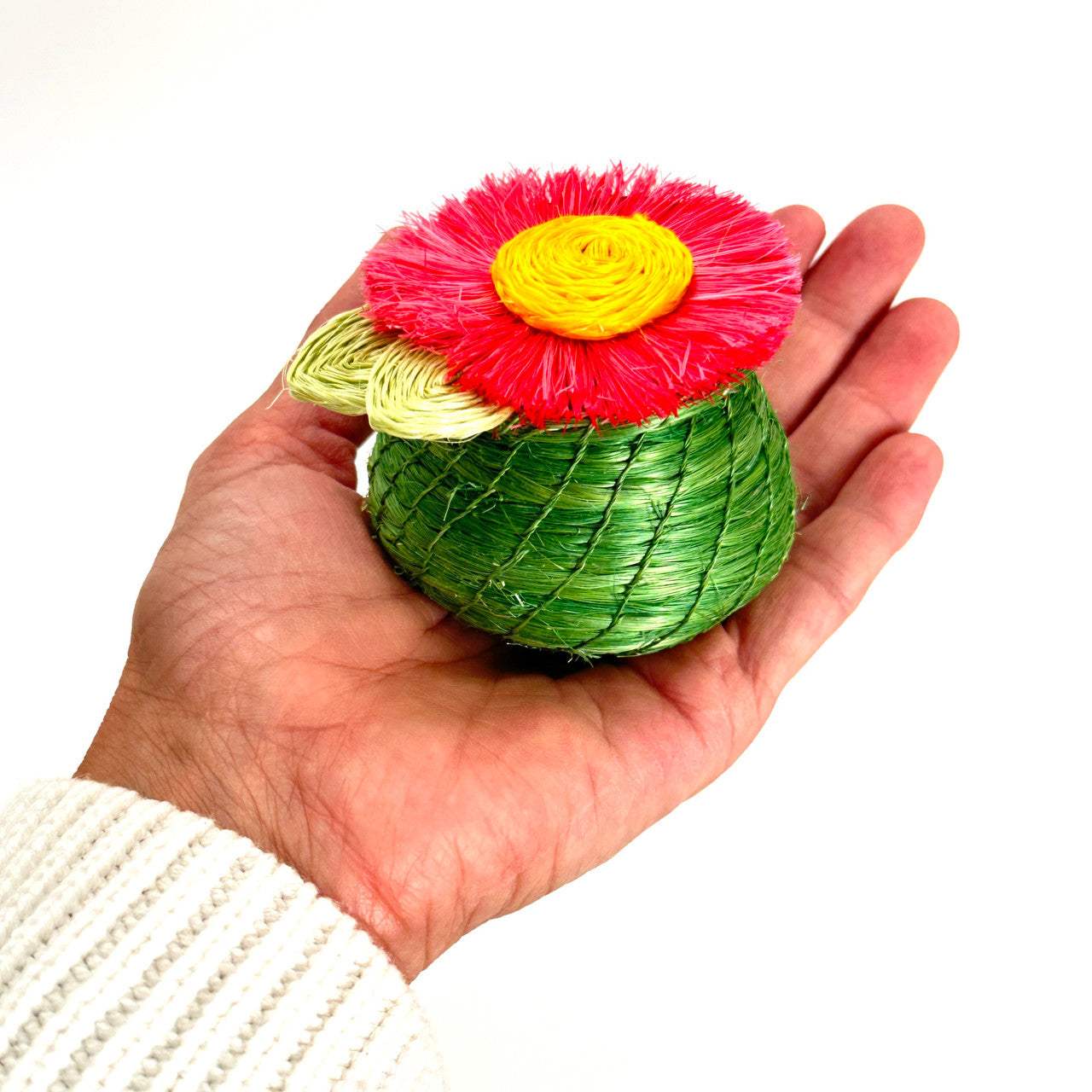 catchall tiny basket with pink sunflower lid