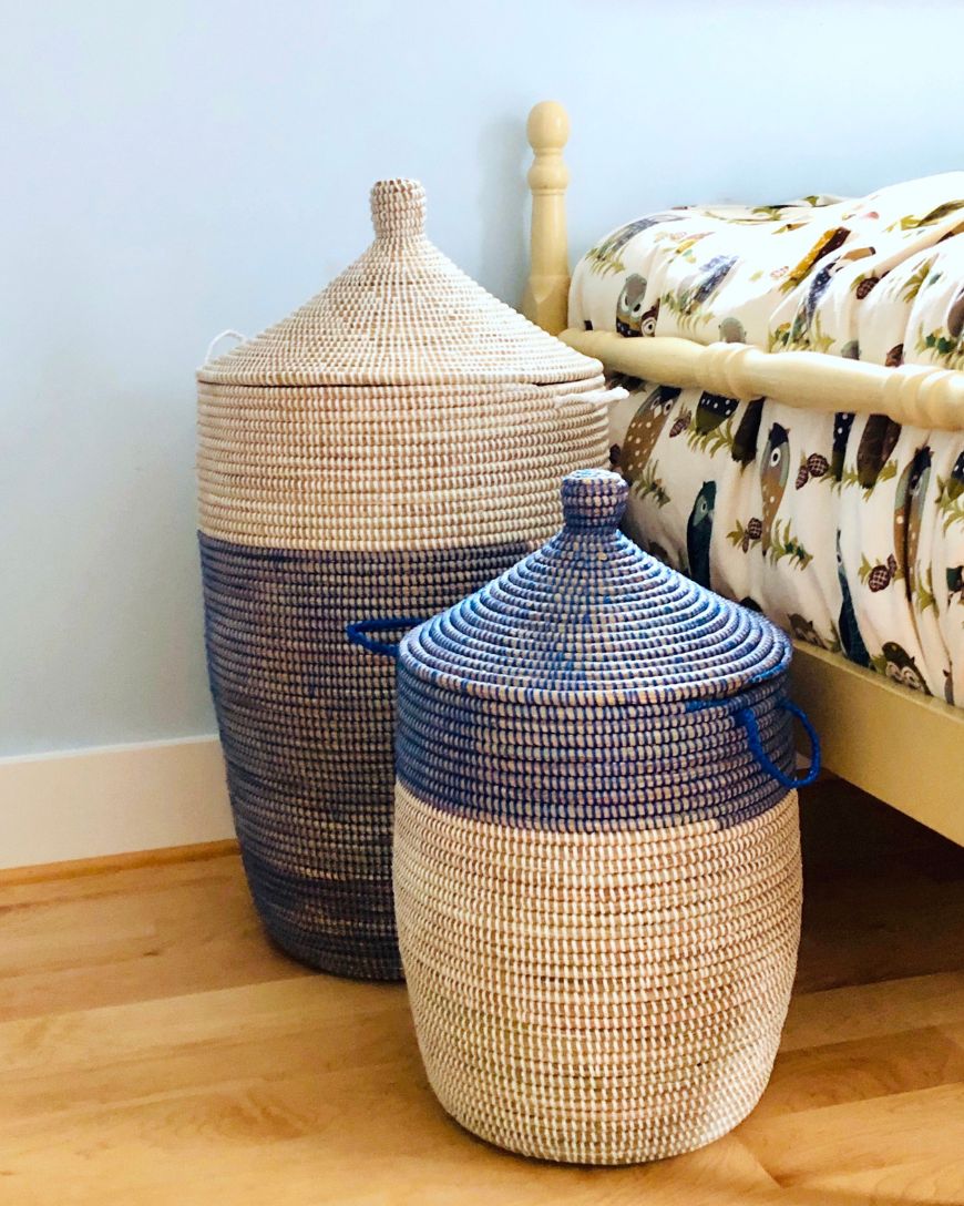 Senegalese Two-Tone Floor Baskets - Navy | White