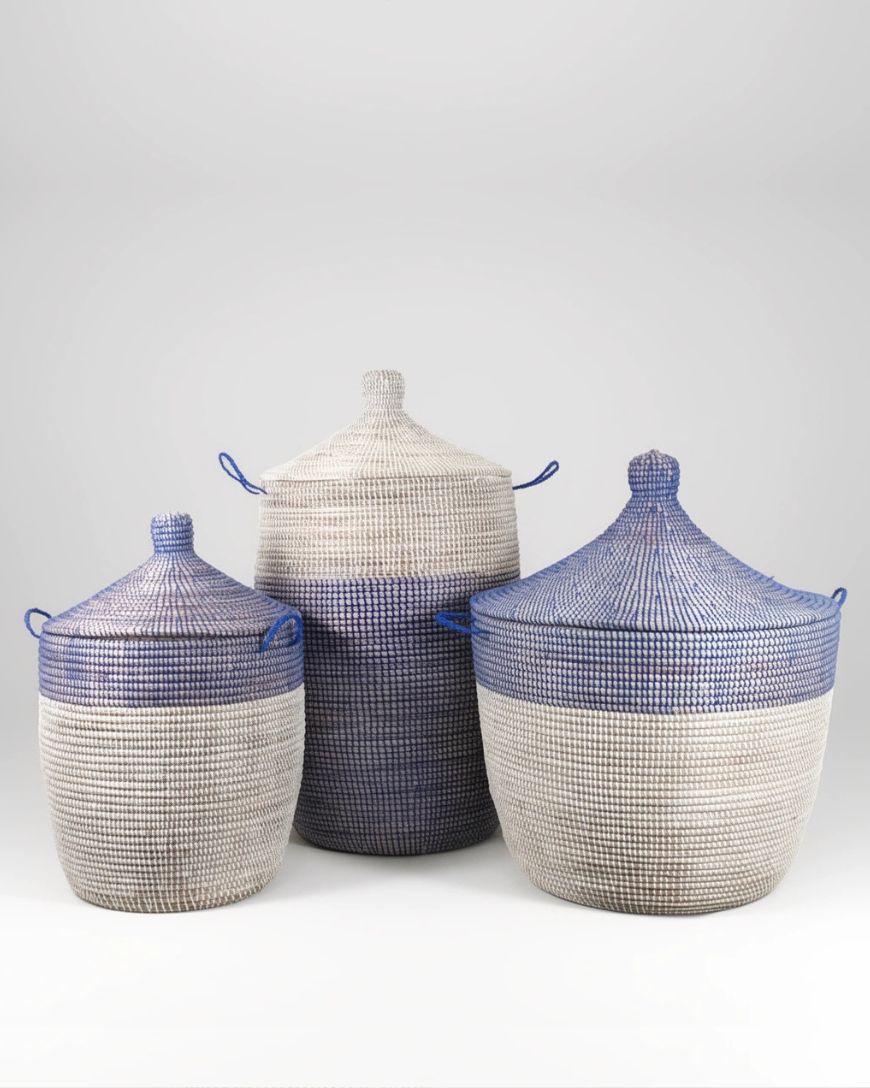 Senegalese Two-Tone Floor Baskets - Navy | White