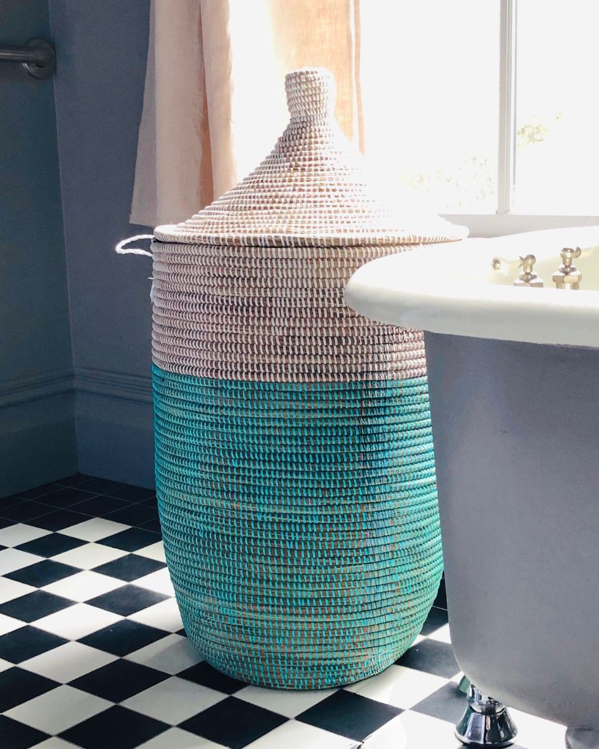Senegalese Two-Tone Floor Baskets - Turquoise | White
