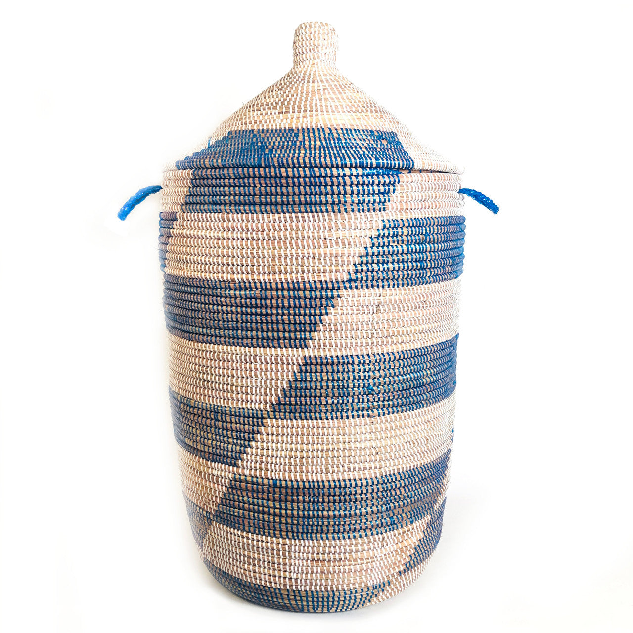 large blue hamper striped