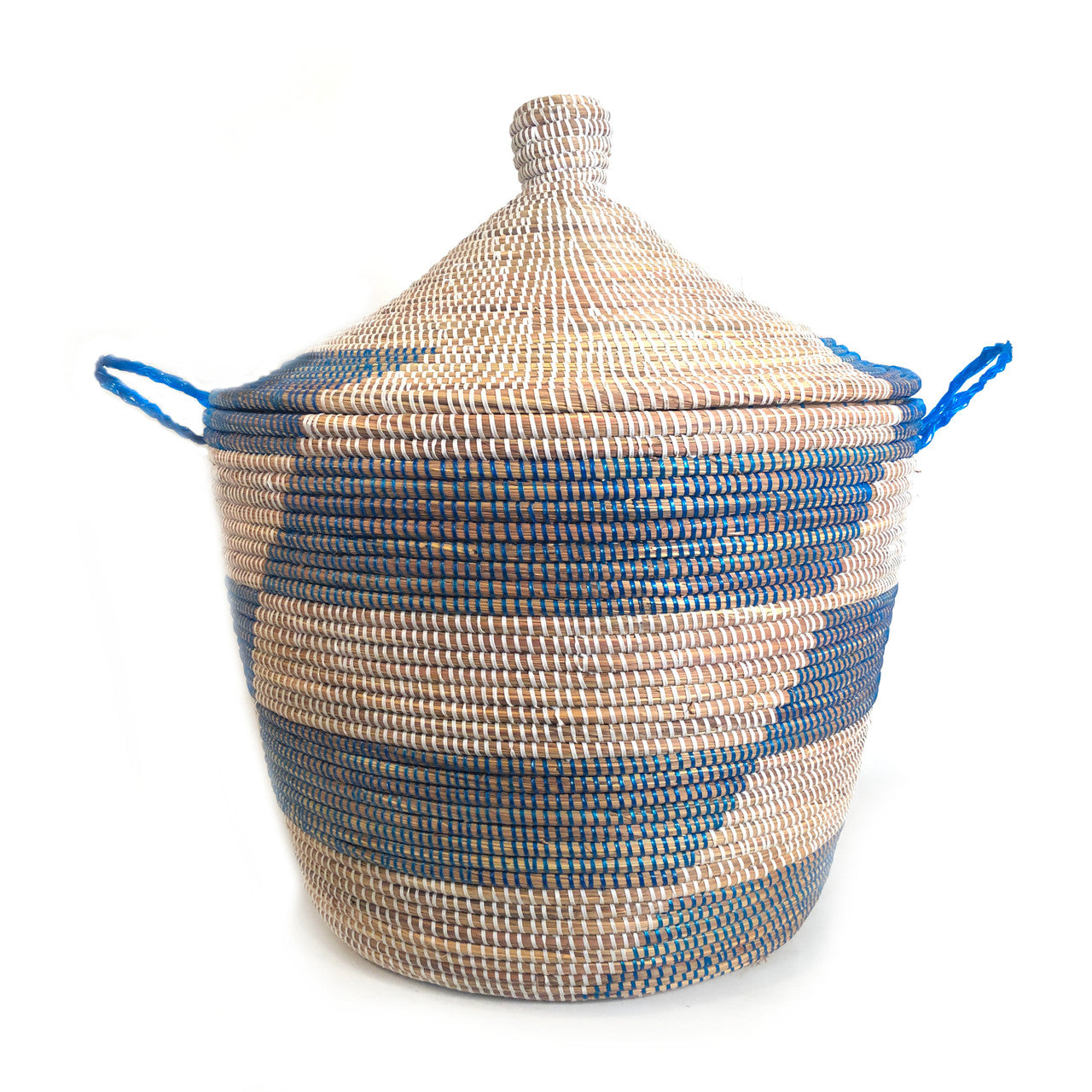 blue striped low storage hamper