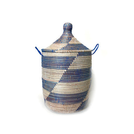 medium blue and white striped basket