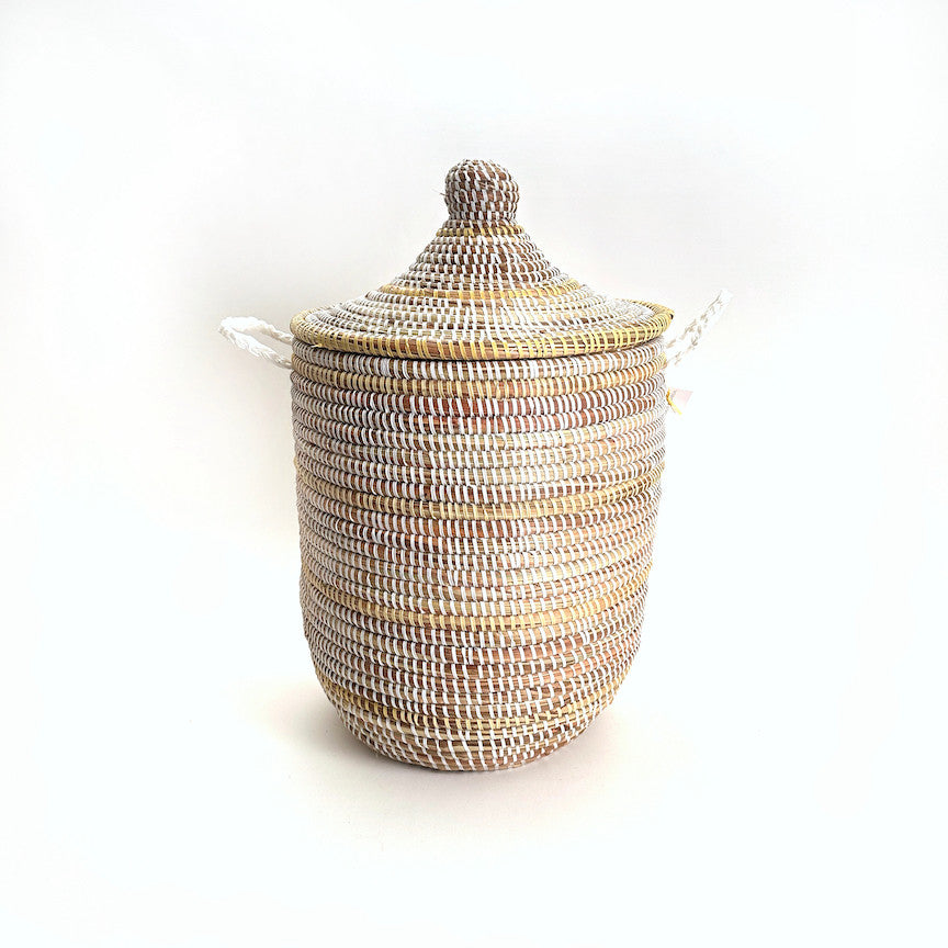 white basket with ivory stripes, size medium