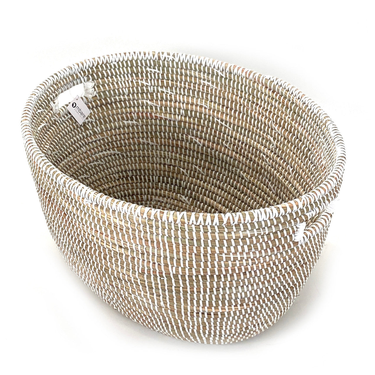 oval white basket made by hand in Senegal