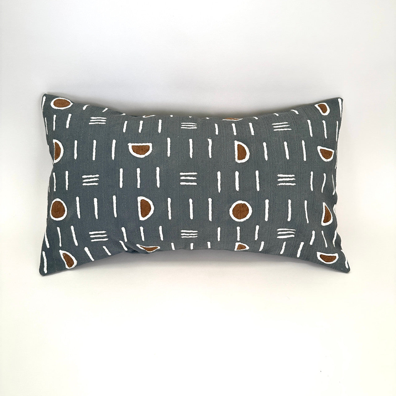 lumbar gray pillow with mudcloth design