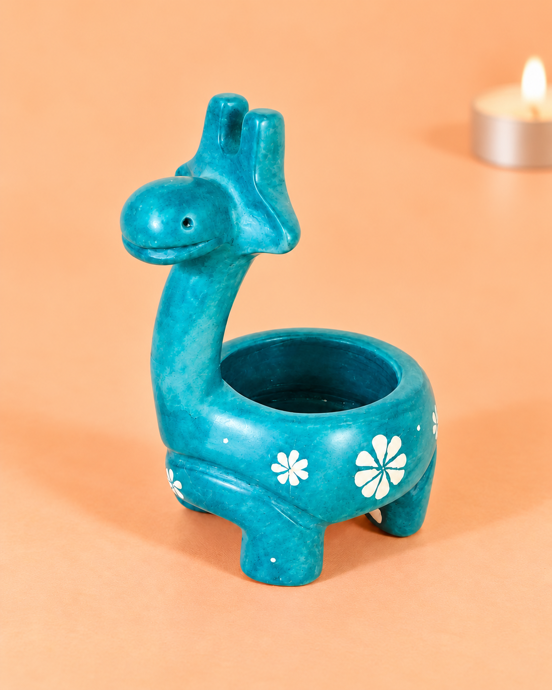 Turquoise Giraffe Tealight Holder- Soapstone