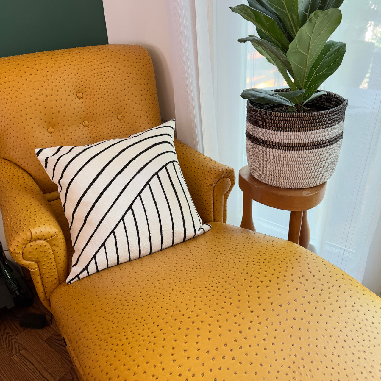 textured waves white pillow on yellow chair