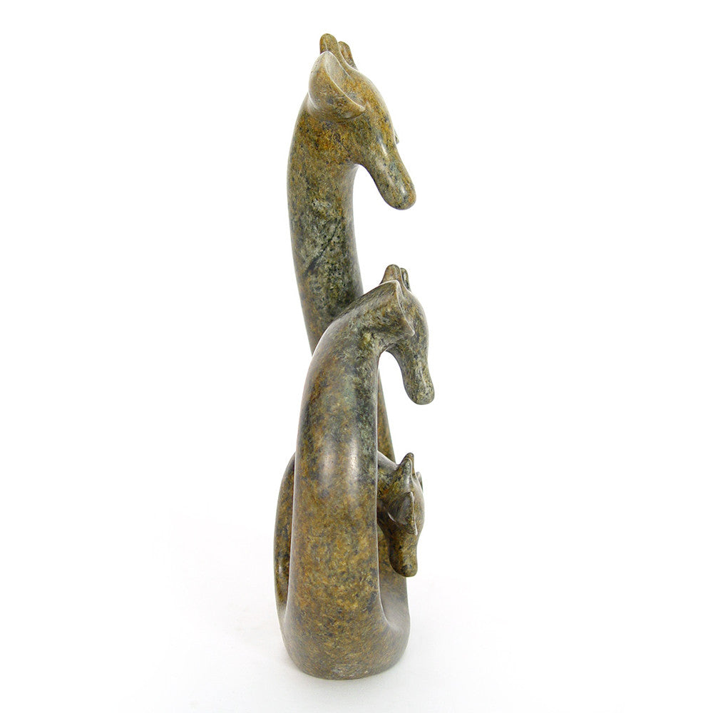 Abstract giraffe family of 3 stone sculpture