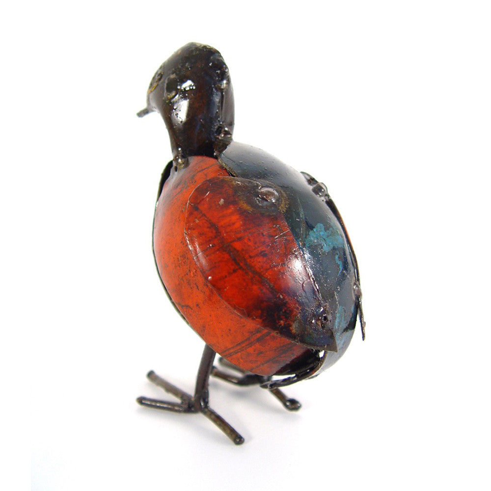 colorful recycled metal baby chick back view