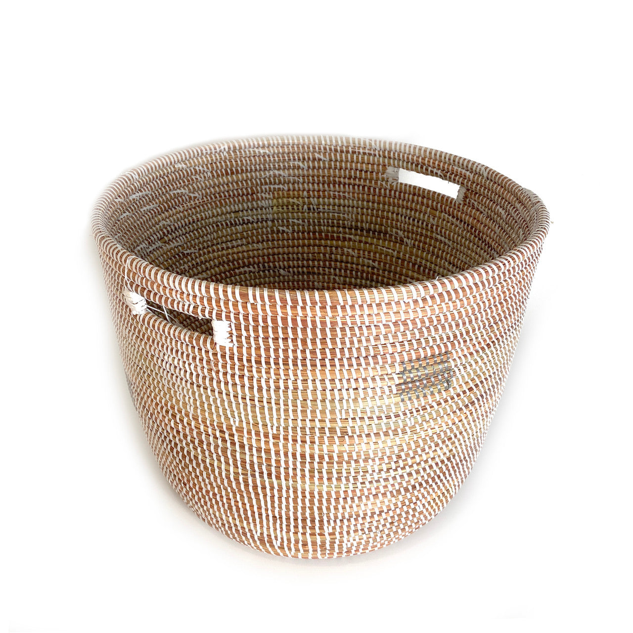 Round large white basket with handles