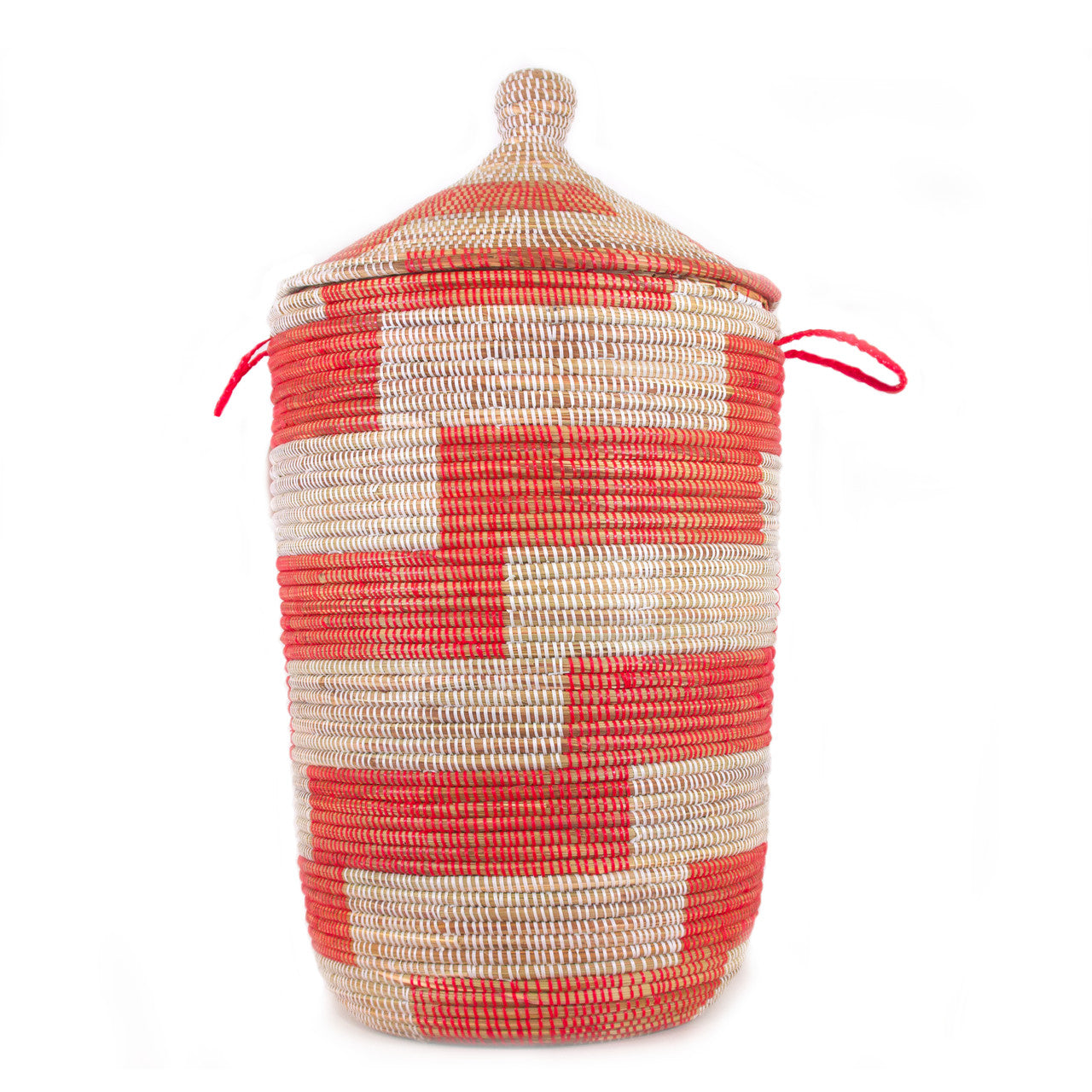 red and white large basket hamper