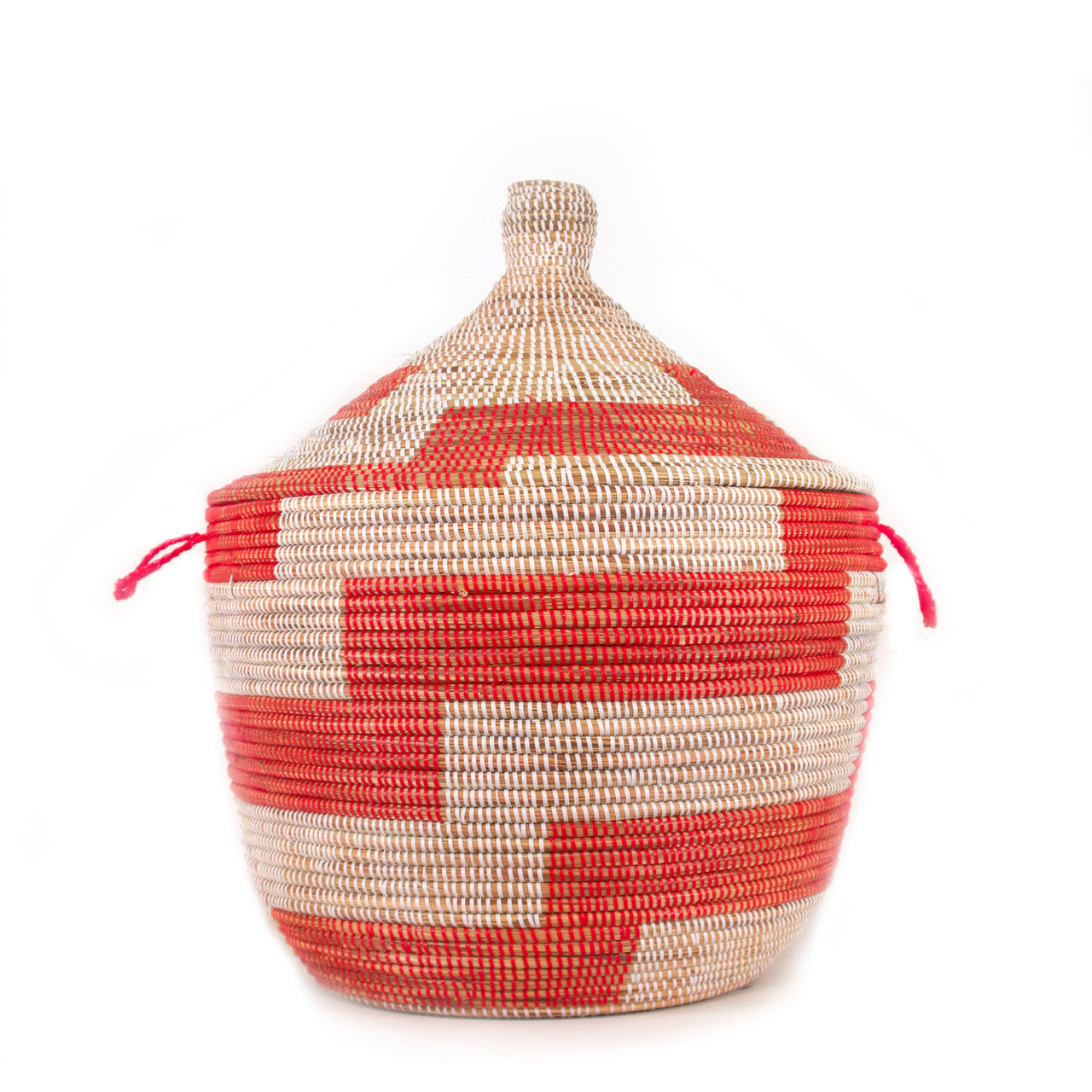 red and white striped oversize floor basket