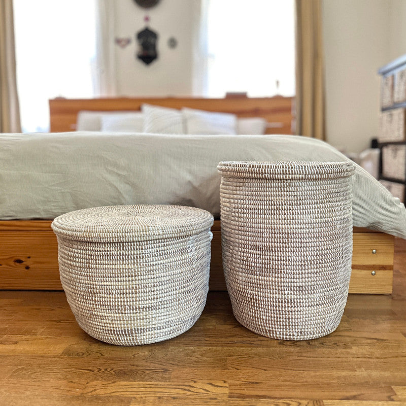 white bedroom storage basket set