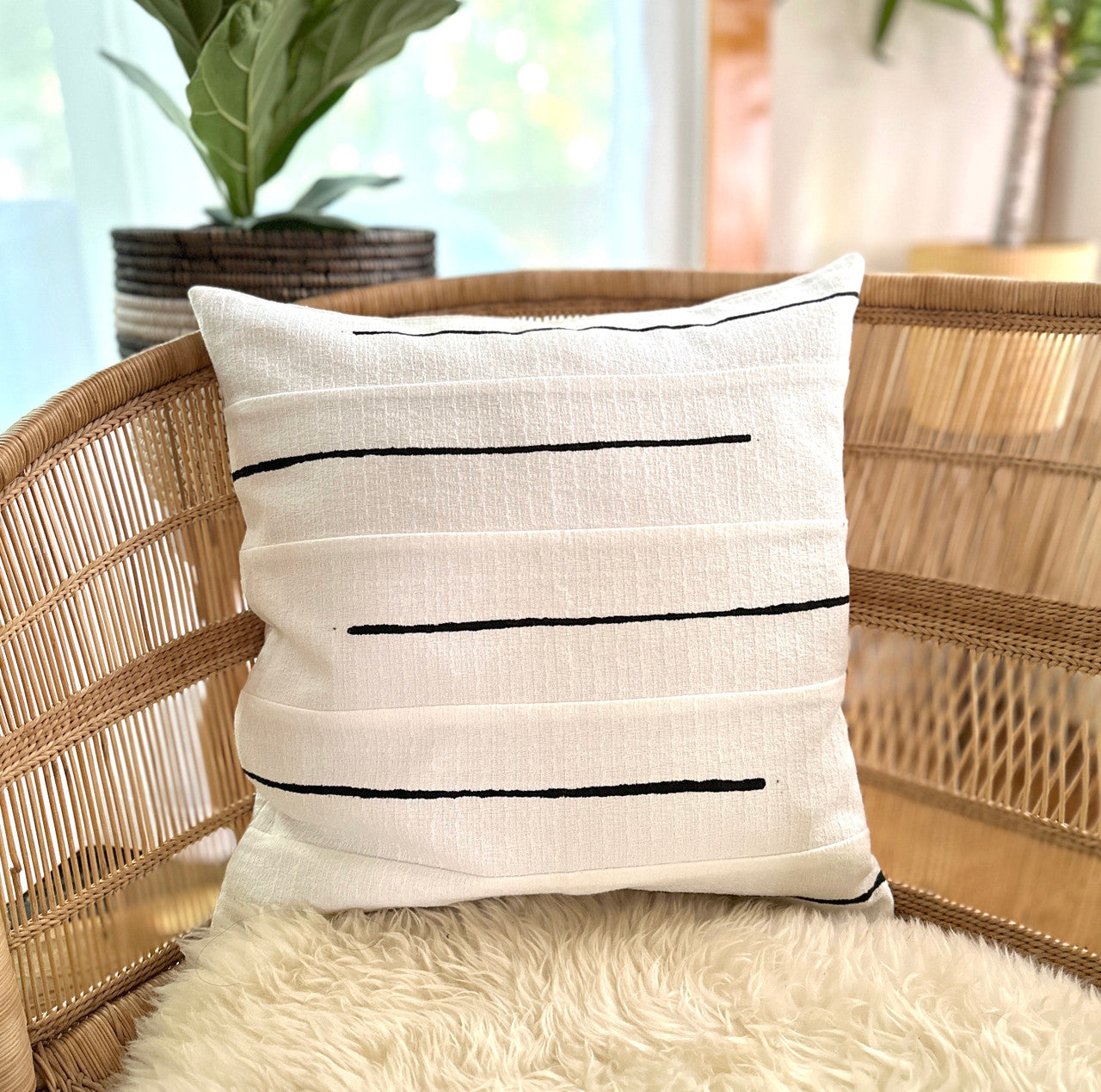 alternating stripes white pillow