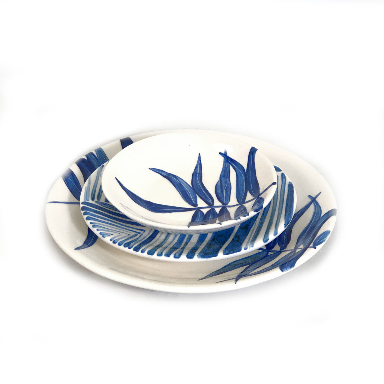 blue floating leaves dinner collection plates 