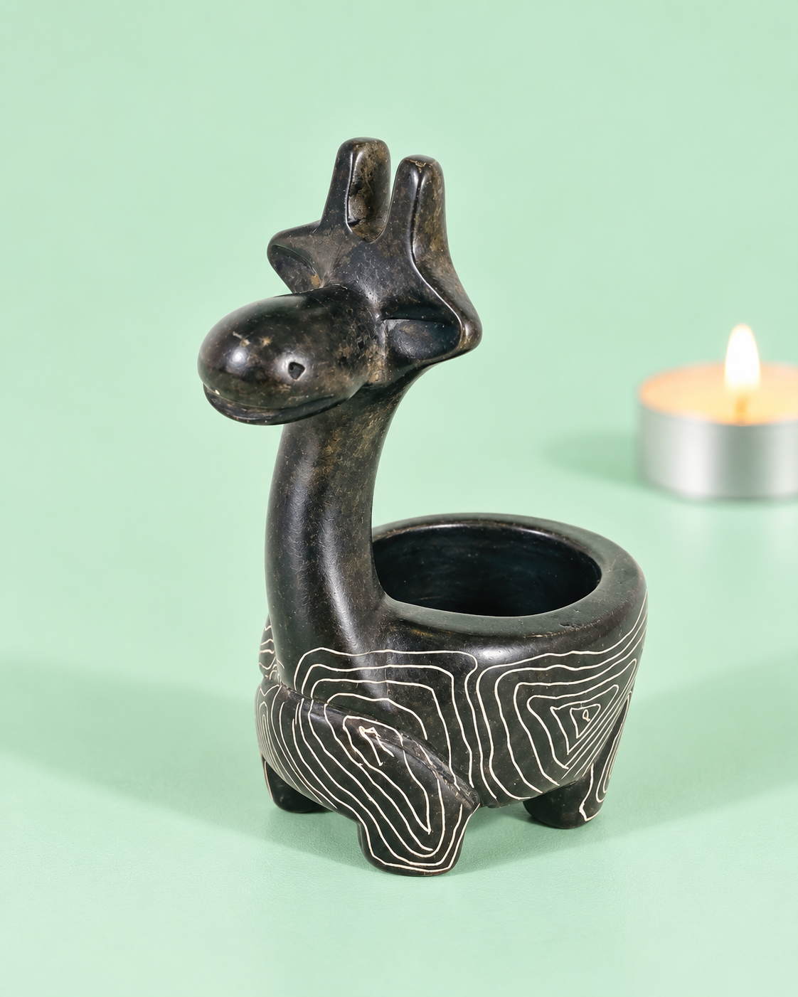 Gray Giraffe Tealight Holder- Soapstone